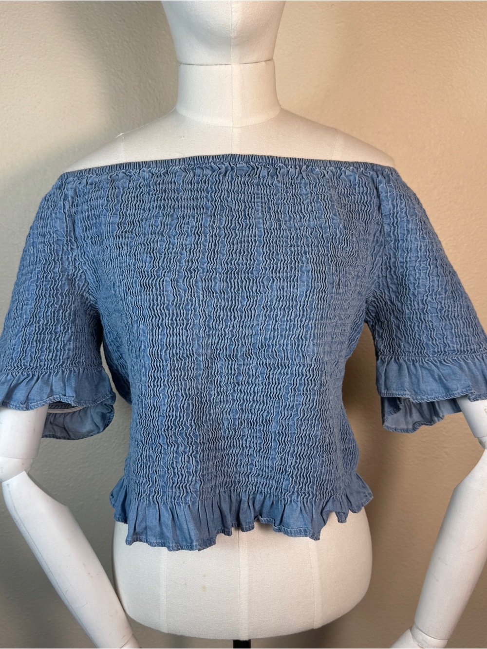 Truth Blue Smocked Milkmaid Top Boho Cottagecore Fairy Blouse Size XL